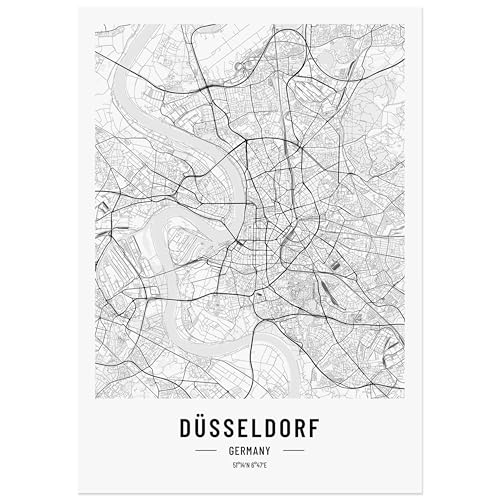 JUNOMI® Düsseldorf Poster DIN A3 Wohnzimmer Deko, Modernes Wandbild, Düsseldorf Bild, Wandbild mit Rahmen, Stadtplan Poster Düsseldorf, perfekte Geschenkidee für Düsseldorfer von JUNOMI