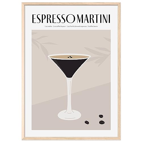 JUNOMI® Espresso Martini Poster DIN A2, Cocktail, Longdrink, Bar, Getränke, Cocktail Set | mit Rahmen Natur von JUNOMI