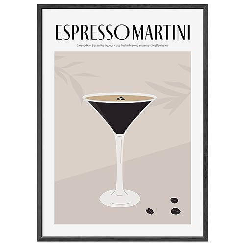 JUNOMI® Espresso Martini Poster DIN A2, Cocktail, Longdrink, Bar, Getränke, Cocktail Set | mit Rahmen Schwarz von JUNOMI