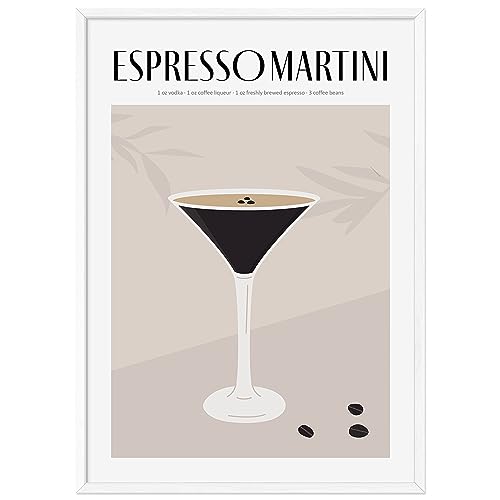 JUNOMI® Espresso Martini Poster DIN A2, Cocktail, Longdrink, Bar, Getränke, Cocktail Set | mit Rahmen Weiß von JUNOMI