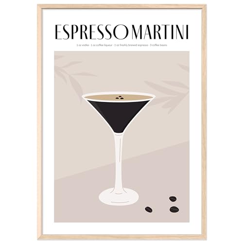 JUNOMI® Espresso Martini Poster DIN A3, Cocktail, Longdrink, Bar, Getränke, Cocktail Set | mit Rahmen Natur von JUNOMI
