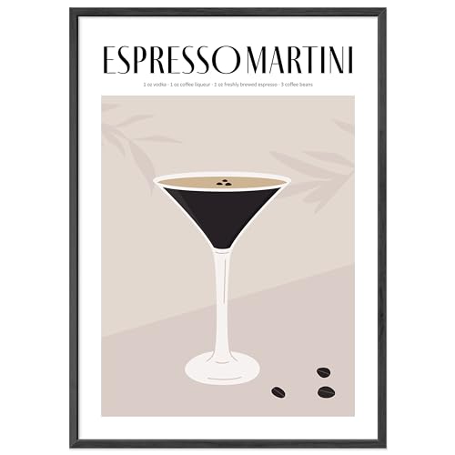 JUNOMI® Espresso Martini Poster DIN A3, Cocktail, Longdrink, Bar, Getränke, Cocktail Set | mit Rahmen Schwarz von JUNOMI