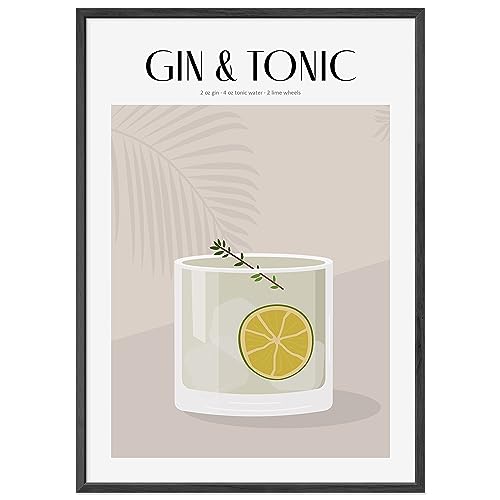 JUNOMI® Gin Tonic Poster DIN A2, Cocktail, Longdrink, Bar, Getränke, Cocktail Set | mit Rahmen Schwarz von JUNOMI