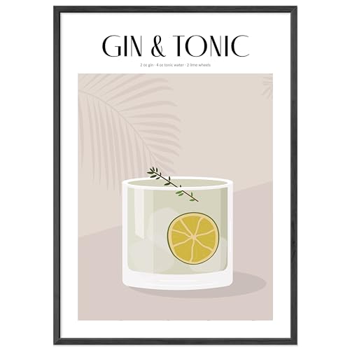 JUNOMI® Gin Tonic Poster DIN A3, Cocktail, Longdrink, Bar, Getränke, Cocktail Set | mit Rahmen Schwarz von JUNOMI