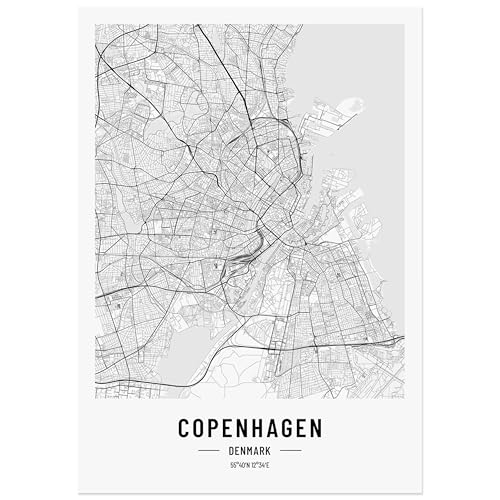 JUNOMI® Kopenhagen Poster 50x70 cm Wohnzimmer Deko, Modernes Wandbild, Kopenhagen Bild, Wandbild ohne Rahmen, Stadtplan Poster Kopenhagen, perfekte Geschenkidee von JUNOMI