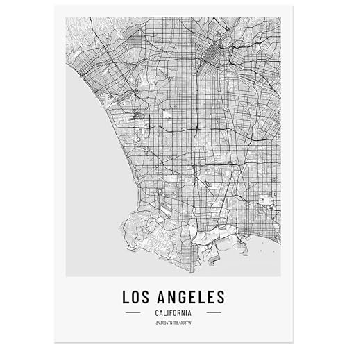 JUNOMI® Los Angeles Poster DIN A3 Wohnzimmer Deko, Modernes Wandbild, Los Angeles Bild, Wandbild ohne Rahmen, Stadtplan Poster Los Angeles von JUNOMI