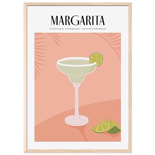 JUNOMI® Margarita Poster DIN A2, Cocktail, Longdrink, Bar, Getränke, Cocktail Set | mit Rahmen Natur von JUNOMI
