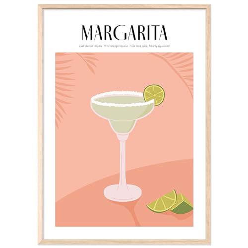 JUNOMI® Margarita Poster DIN A3, Cocktail, Longdrink, Bar, Getränke, Cocktail Set | mit Rahmen Natur von JUNOMI