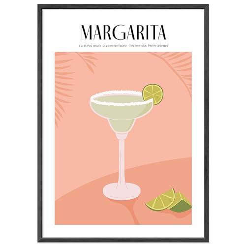 JUNOMI® Margarita Poster DIN A3, Cocktail, Longdrink, Bar, Getränke, Cocktail Set | mit Rahmen Schwarz von JUNOMI