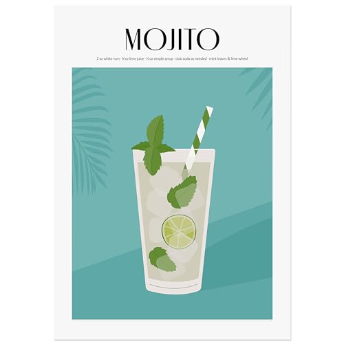 JUNOMI® Mojito Poster 50x70 cm, Cocktail, Longdrink, Bar, Getränke, Cocktail Set | Ohne Rahmen von JUNOMI