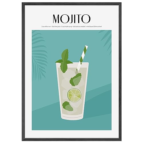 JUNOMI® Mojito Poster DIN A2, Cocktail, Longdrink, Bar, Getränke, Cocktail Set | mit Rahmen Schwarz von JUNOMI