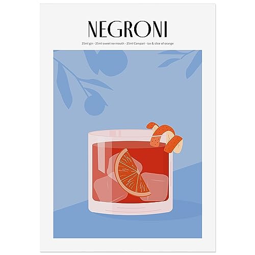 JUNOMI® Negroni Poster DIN A2, Cocktail, Longdrink, Bar, Getränke, Cocktail Set | Ohne Rahmen von JUNOMI