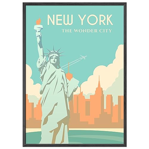 JUNOMI® New York Poster DIN A2 | Wohnzimmer Deko, Modernes Wandbild, USA Bild, Reiseposter, New York Wandbild | Mit Rahmen Schwarz von JUNOMI