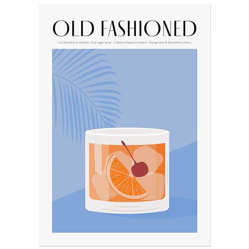 JUNOMI® Old Fashioned Poster 50x70 cm, Cocktail, Longdrink, Bar, Getränke, Cocktail Set | Ohne Rahmen von JUNOMI