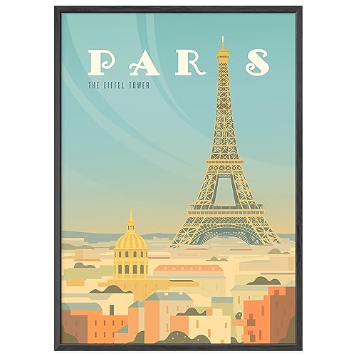 JUNOMI® Paris Poster XL, DIN A2 Wohnzimmer Deko, Modernes Wandbild, Paris Bild, Reiseposter, Paris Wandbild | Mit Rahmen Schwarz von JUNOMI