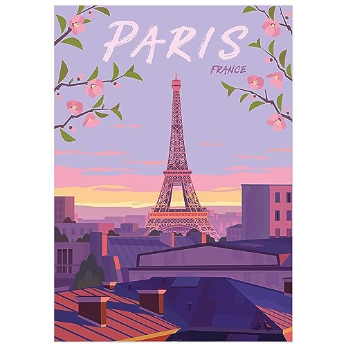 JUNOMI® Paris Poster XL, DIN A2 Wohnzimmer Deko, Modernes Wandbild, Paris Bild, Reiseposter, Paris Wandbild | Ohne Rahmen von JUNOMI