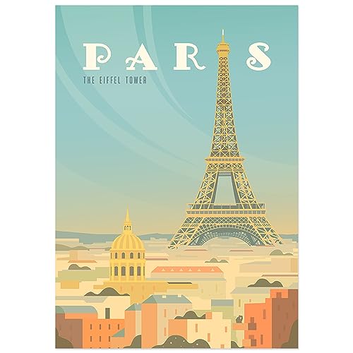 JUNOMI® Paris Poster XL, DIN A2 Wohnzimmer Deko, Modernes Wandbild, Paris Bild, Reiseposter, Paris Wandbild | Ohne Rahmen von JUNOMI