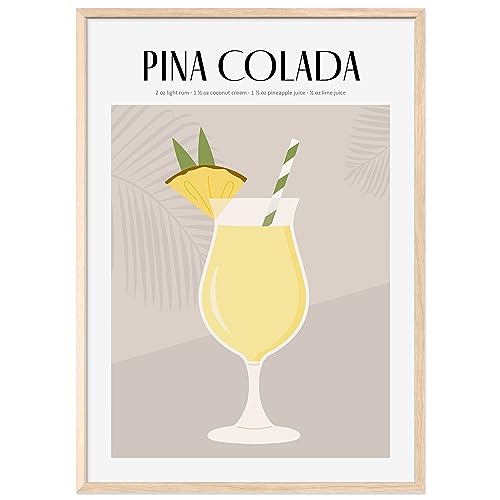 JUNOMI® Pina Colada Poster DIN A2, Cocktail, Longdrink, Bar, Getränke, Cocktail Set | Mit Rahmen Natur von JUNOMI