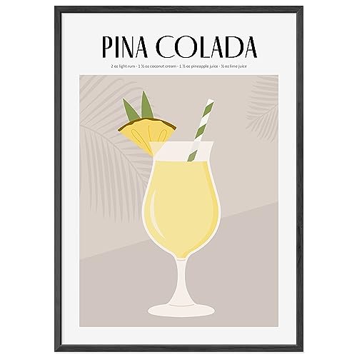 JUNOMI® Pina Colada Poster DIN A2, Cocktail, Longdrink, Bar, Getränke, Cocktail Set | Mit Rahmen Schwarz von JUNOMI