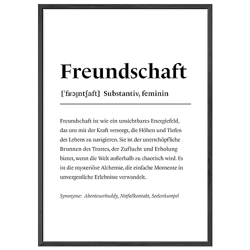 JUNOMI® Poster Freundschaft DIN A3 | Wanddeko, Geschenk Geschwister, Definitionsposter, Spruch, Lexikon | Mit Rahmen Schwarz von JUNOMI