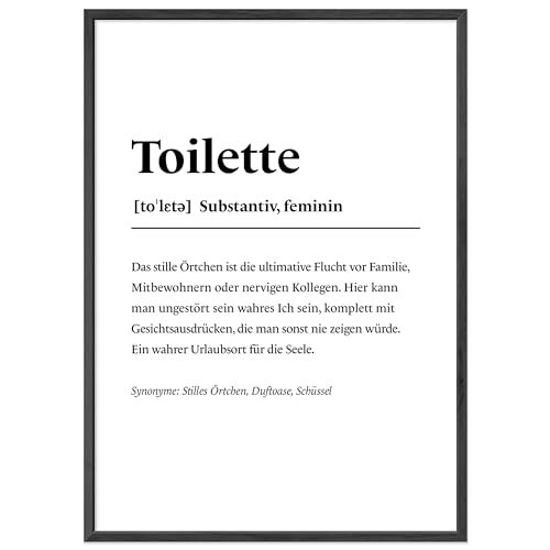 JUNOMI® Poster Toilette Din A3 | Wanddeko, Badezimmer Poster, Definitionsposter, Spruch, Lexikon | Mit Rahmen Schwarz von JUNOMI