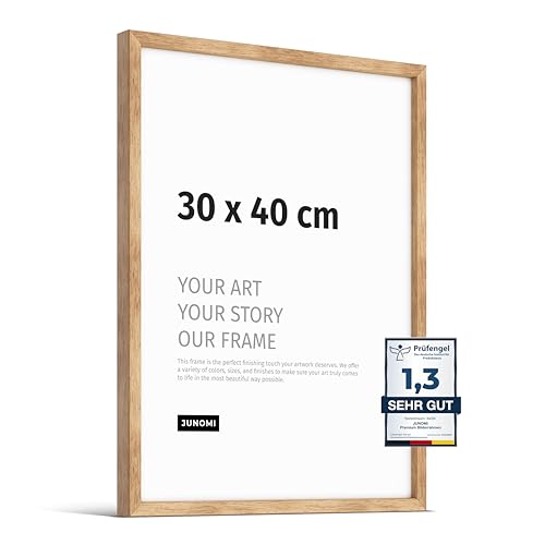 JUNOMI® Premium Bilderrahmen Eiche 30 x 40 cm | Echtholz Bilderrahmen 30 x 40 cm aus Eiche mit bruchsicherem Acryl-Glas | Eichenrahmen von JUNOMI
