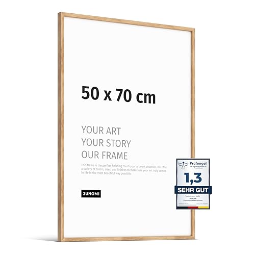 JUNOMI® Premium Bilderrahmen Eiche 50 x 70 cm | Echtholz Bilderrahmen 50 x 70 cm aus Eiche mit bruchsicherem Acryl-Glas | Eichenrahmen von JUNOMI