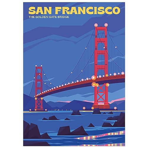 JUNOMI® San Francisco Poster DIN A2 | Wohnzimmer Deko, Modernes Wandbild, USA Poster, Reiseposter, Golden Gate Bridge | Ohne Rahmen von JUNOMI