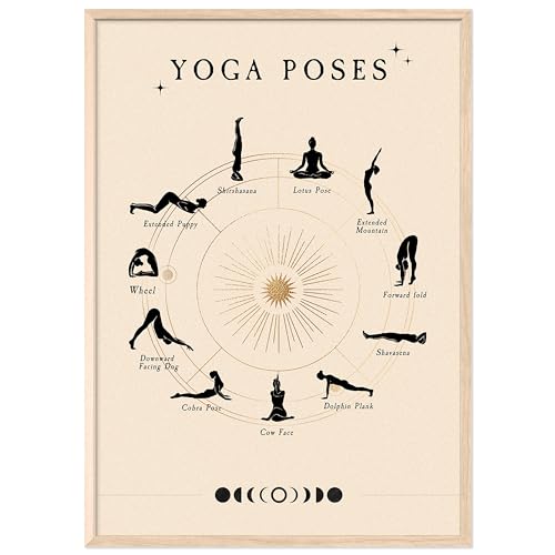 JUNOMI® Yoga Poster 50x70 cm | Yoga Zubehör für Studios und Übungen Zuhause, Boho Deko, Yoga Deko, Yoga Übungen, Meditation | mit Rahmen Natur von JUNOMI