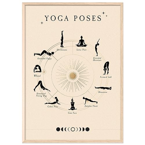 JUNOMI® Yoga Poster DIN A2 | Yoga Zubehör für Studios und Übungen Zuhause, Boho Deko, Yoga Deko, Yoga Übungen, Meditation | mit Rahmen Natur von JUNOMI