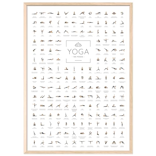 JUNOMI® Yoga Poster DIN A2 mit Bilderrahmen Natur, Yoga Zubehör für Studios und Übungen Zuhause, perfekte Yoga Geschenkidee, Yoga Übungen für Beginner und Profis | mit Rahmen von JUNOMI