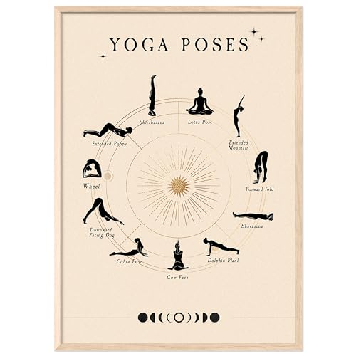 JUNOMI® Yoga Poster DIN A3 | Yoga Zubehör für Studios und Übungen Zuhause, Boho Deko, Yoga Deko, Yoga Übungen, Meditation | mit Rahmen Natur von JUNOMI