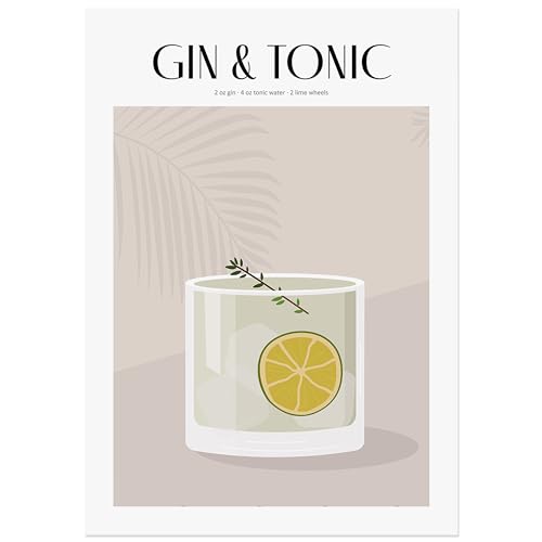 JUNOMI® Gin Tonic Poster 50x70 cm, Cocktail, Longdrink, Bar, Getränke, Cocktail Set | Ohne Rahmen von JUNOMI