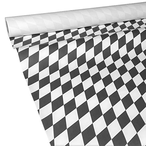 JUNOPAX 38482919 Papiertischdecke 50m x 1,00m Raute schwarz-weiß nass- und wischfest von JUNOPAX