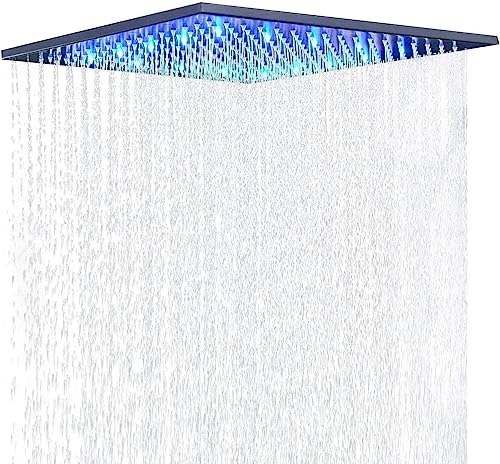 JUNSOTTOR 30 * 30cm Luxus LED Regendusche Einbau-Duschkopf Deckenbrause Quadrat Überkopfbrause Farbewelchseln nach Temperatur aus Messing Schwarz von JUNSOTTOR
