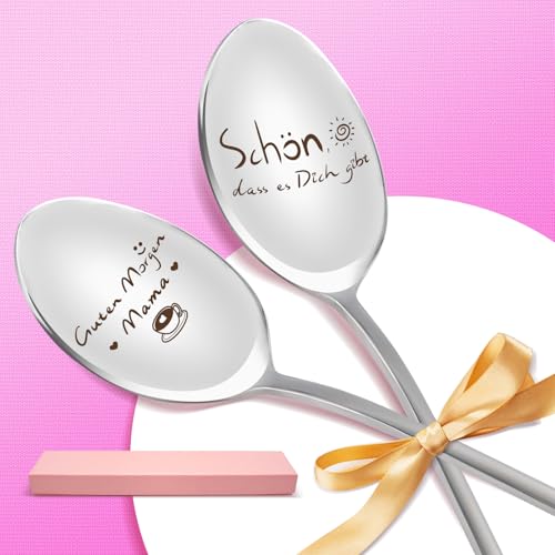 JUNUNDJING 2er Kaffeelöffel mit Gravur, Beste Mama Geschenk, Muttertagsgeschenke für Mama Mütter, Muttertagsgeschenke für Mama, Muttertagsgeschenk für Mama zum Geburtstag,Geburtstagsgeschenk für Mama von JUNUNDJING