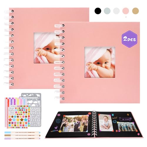 JUNUNDJING Fotoalbum (2 PCS), Fotoalbum zum Selbstgestalten, Fotoalbum 40 Blatt/80 Seiten Scrapbook Fotoalben, 17x17cm Fotoalben, Einschulung Geschenk Abschluss Geschenk Geburtstagsgeschenk (Rosa) von JUNUNDJING