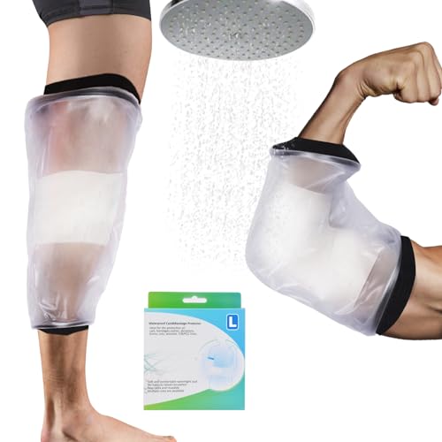 JUNUNDJING Gipsschutz Wasserdicht Arm,Duschhandschuh, Erwachsene Verbandschutz Wasserdicht Duschschutz Arm Gips für Bad & Dusche, Größe L, Die für größere Arme verwendet werden oder Erwachsener Bein von JUNUNDJING