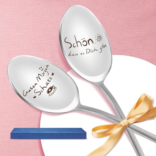 JUNUNDJING 2er Kaffeelöffel mit Gravur, Liebeslöffel Romantisches Liebesgeschenke, Geschenk Beste Freundin Geburtstag Geschenke für Freundin Geschenk, Ich Liebe Dich Löffel, Lange Löffel mit Gravur von JUNUNDJING