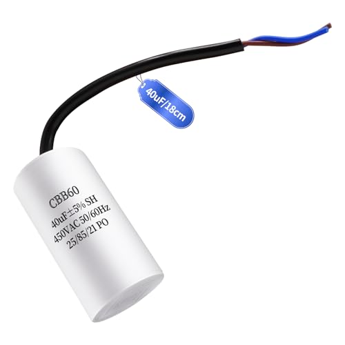 JUNUNDJING CBB60 450V 40uF 50/60HZ Anlaufkondensator Mit 18cm Verlängern Draht, Motorbetriebskondensator, AC Motorkondensator, für Haushaltsgeräte wie Elektromotoren und Klimaanlagen usw von JUNUNDJING
