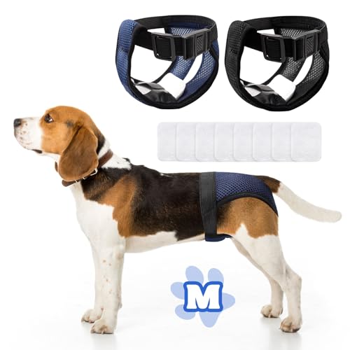2er Pack Hundewindeln Wiederverwendbare Läufigkeitshose für Hündinnen Hundewindeln Für Hündinnen mit 8 Damenbinden Verstellbare Schutzhose für Waschbare Schutzhose, Schwarz und Blau, M von JUNUNDJING