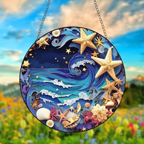 JUNWALL Muschel Seestern Acryl Fensterbehang, Ozean gebeiztes Acryl Fensterdekor Hängende Ornamente Indoor Outdoor Garten gebeizte Kunst Panel Geschenk für Frauen Weihnachten Thanksgiving JUNWALL Muschel Seestern Acryl Fensterbehang, Ozean gebeiztes Acryl Fensterdekor Hängende Ornamente Indoor Outdoor Garten gebeizte Kunst Panel Geschenk für Frauen Weihnachten Thanksgiving von JUNWALL