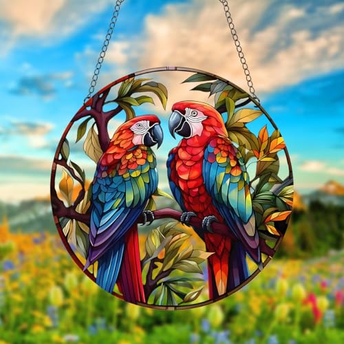 JUNWALL Papagei auf Ast, Acryl-Fensterbehang, Vögel, grüne Blätter, gebeiztes Acryl, Fensterdekoration, hängende Ornamente, Innen- und Außenbereich, Garten, gebeizte Kunstplatte, Geschenk für Frauen, JUNWALL Papagei auf Ast, Acryl-Fensterbehang, Vögel, grüne Blätter, gebeiztes Acryl, Fensterdekoration, hängende Ornamente, Innen- und Außenbereich, Garten, gebeizte Kunstplatte, Geschenk für Frauen, von JUNWALL