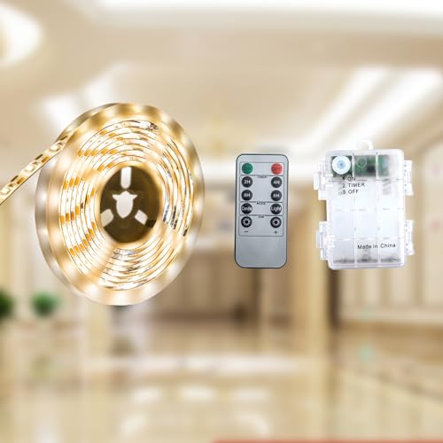 JUNWEN LED Streifen Batterie,2M Warmweiß Batteriebetrieben,LED Streifen Batteriebetrieben,Batterie LED Strip120 Licht SMD 2835,LED Streifen mit Batterien,für Küchenspiegel,Kleiderschrank,Schrank,Decke von JUNWEN