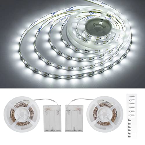 JUNWEN Led Streifen Batterie,2 X 2m Led Strip Batteriebetrieben,Led Strip Batteriebetrieben,Batterie Led Streifen Smd2835,Led Streifen Mit Batterien,FüR KüChenspiegel,Kleiderschrank,Schrank,Decke von JUNWEN