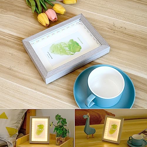 JUNWEN Picture Frame 20x15x3 CM Grau Holzrahmen Deep Frame with Warmweiß Light and Plexiglass for Wedding,Bilderrahmen Hochzeit,Gift,Geldgeschenk Bilderrahmen,Birthday,Bilderrahmen Hochzeit von JUNWEN