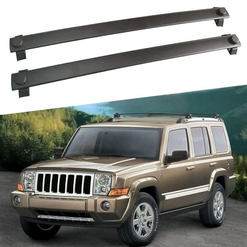 JUNYEW Dachgepäckträger Dachträger für Jeep Commander 2002-2010 -Aluminium (2 Stücke) Integrierte Dachreling Tragkraft 75 Kg Vormontiert Inklusive Schloss von JUNYEW