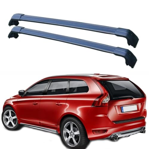 JUNYEW Dachgepäckträger Dachträger für Volvo XC60 2008 2009 2010-2015 2016 2017 2018 2019-2023 -Aluminium (2 Stücke) Integrierte Dachreling Tragkraft 75 Kg Vormontiert Inklusive Schloss,P von JUNYEW