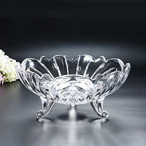 JUNYFFF Large Glass Fruit Plate Dinner Fruit Bowl Kristallglas Obstschale, Multifunktions Snack-/Dessertplatte, Hochzeitsbonbon, Klare Dekorative Schüssel, Glas, Dekoschale, 24Cm,Clear von JUNYFFF