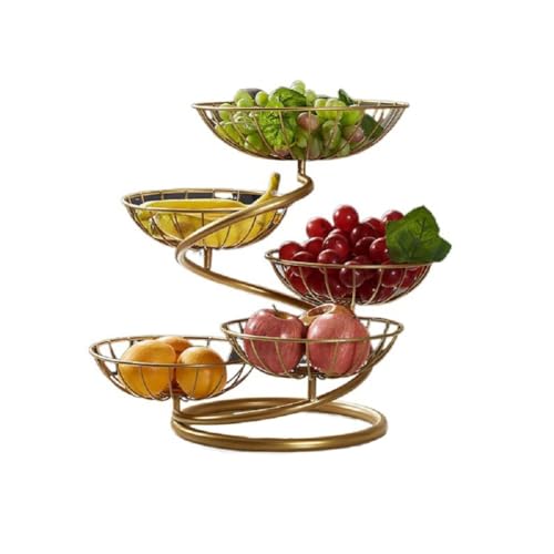 JUNYFFF Obst Etagere, Etagere Obst 5 Etagen,Obstkorb Rack Obstschale, Abnehmbar Obst Halter Küche Ablagekorb,Gemüsegestell, Obst Gemüse Brot Snacks Korb, Höhe 40Cm,Gold von JUNYFFF